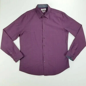 Truly Slim Fit Size Large Men's Burgundy Black Diamond Pattern Long Sleeve Shirt
